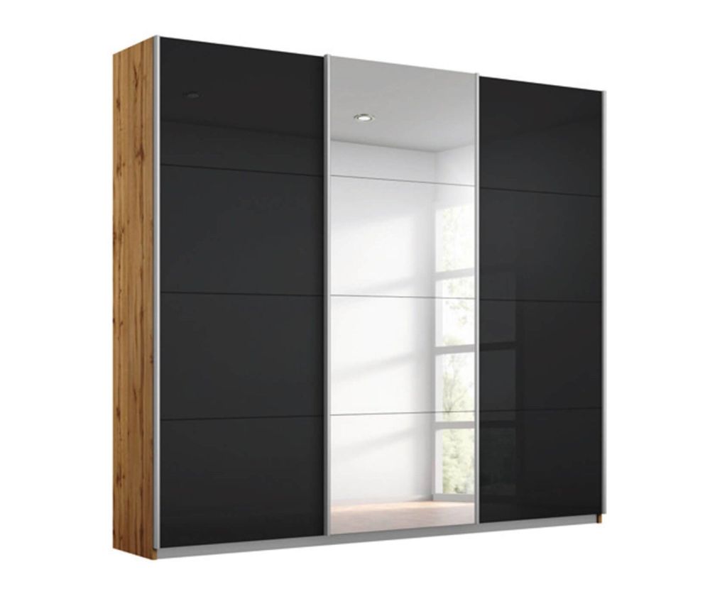Rauch Kulmbach High Polish Effect Grey Front 3 Sliding Door Wardrobe with Aluminum Colour Handle Strips(W203cm)