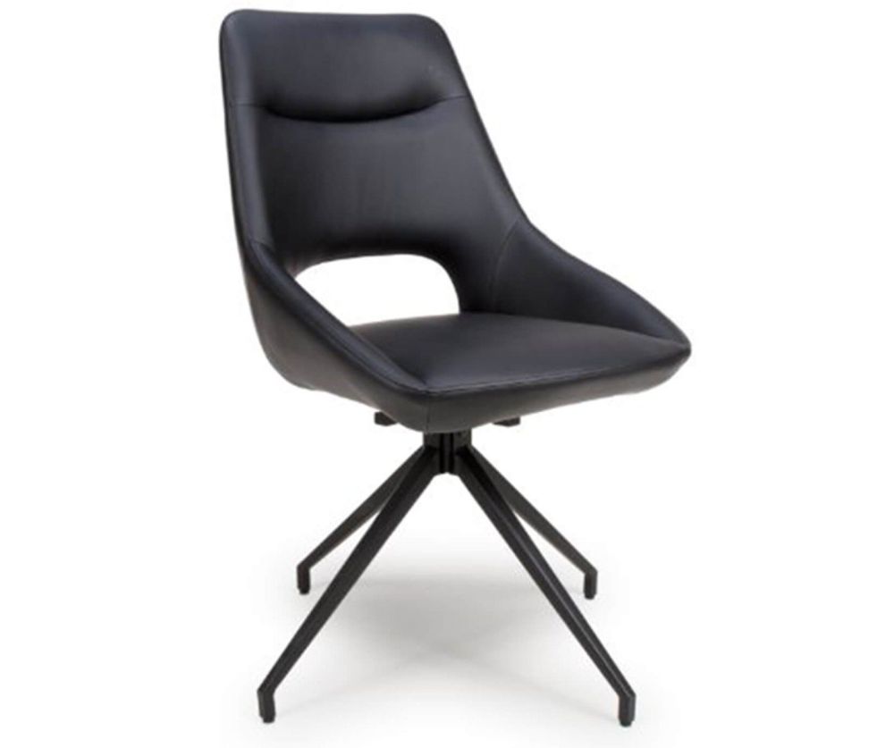 Furniture Link Amalfi Black Marble 140cm Dining Table with 6 Ace Black Swivel Dining Chair