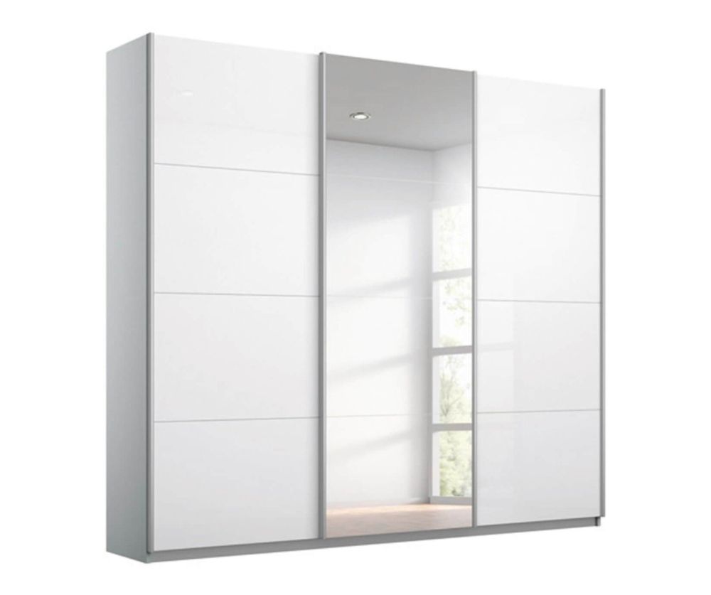 Rauch Kulmbach White Glass Front 3 Sliding Glass 1 Mirror Door Wardrobe with Aluminum Colour Handle Strips(W271cm)