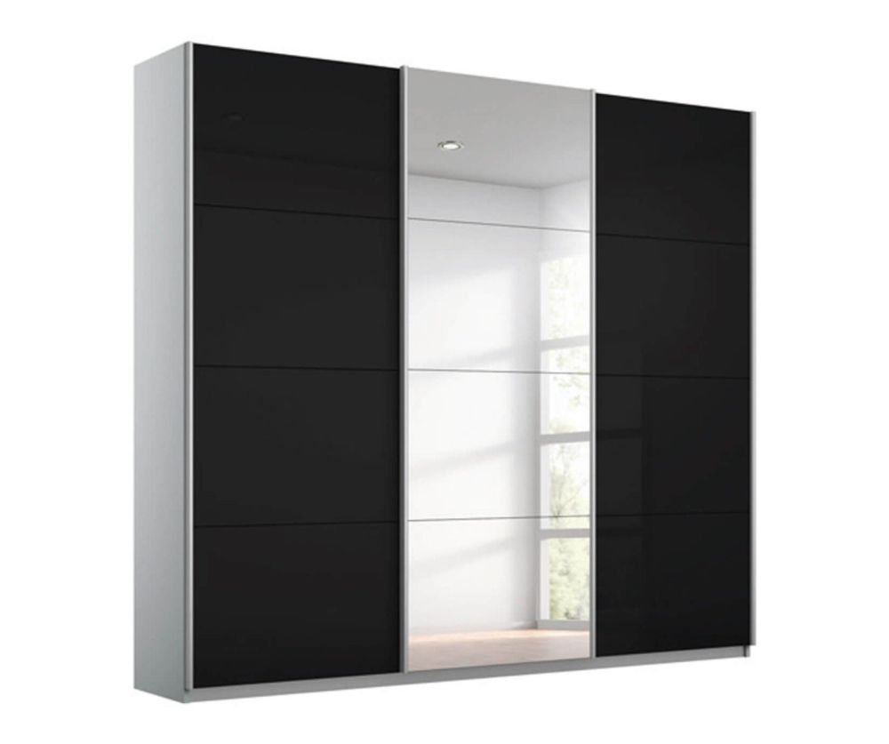Rauch Kulmbach Black Glass Front 3 Sliding 1 Glass Door Wardrobe with Aluminum Colour Handle Strips(W271cm)