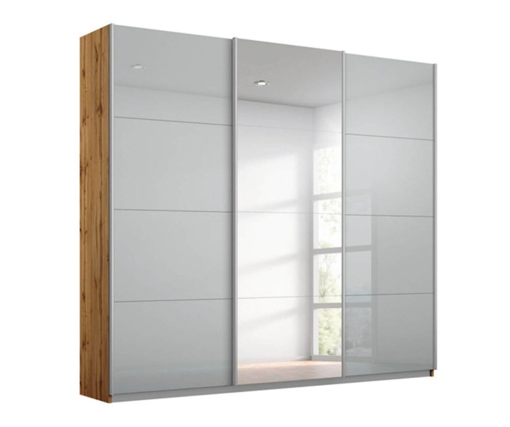 Rauch Kulmbach Silk Grey Glass Front 3 Sliding 1 Glass Door Wardrobe with Aluminum Colour Handle Strips(W203cm)
