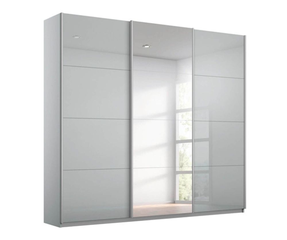 Rauch Kulmbach Silk Grey Glass Front 3 Sliding 1 Glass Door Wardrobe with Aluminum Colour Handle Strips(W203cm)