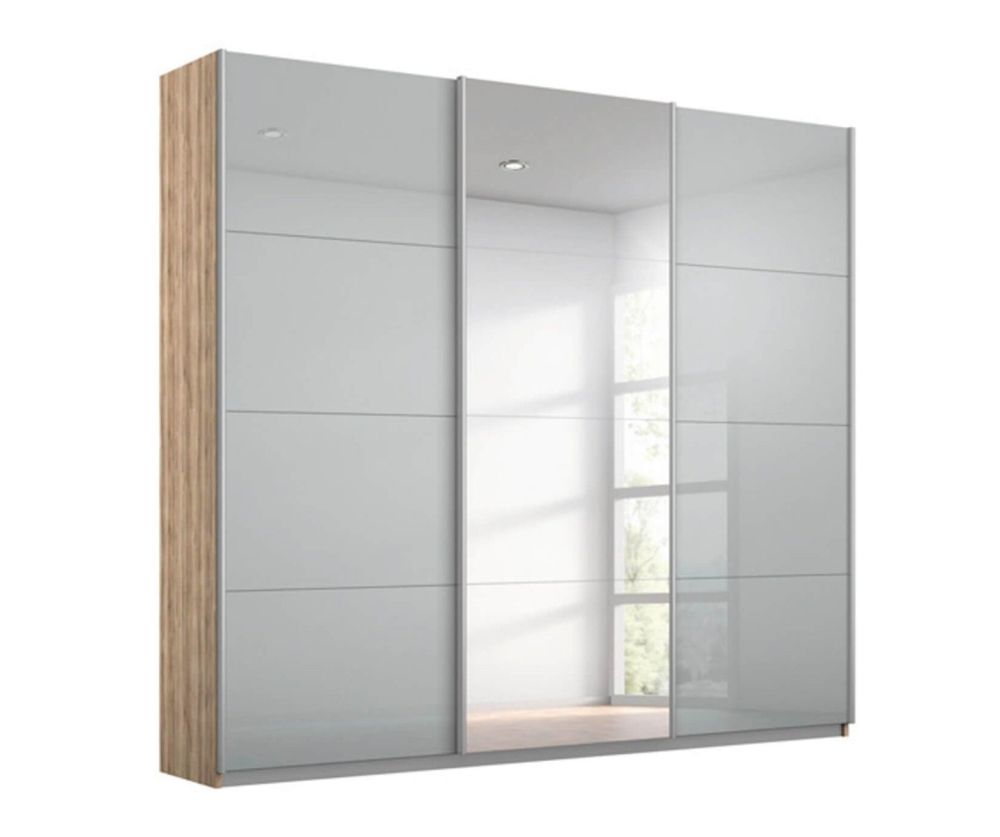 Rauch Kulmbach Silk Grey Glass Front 3 Sliding 1 Glass Door Wardrobe with Aluminum Colour Handle Strips(W203cm)