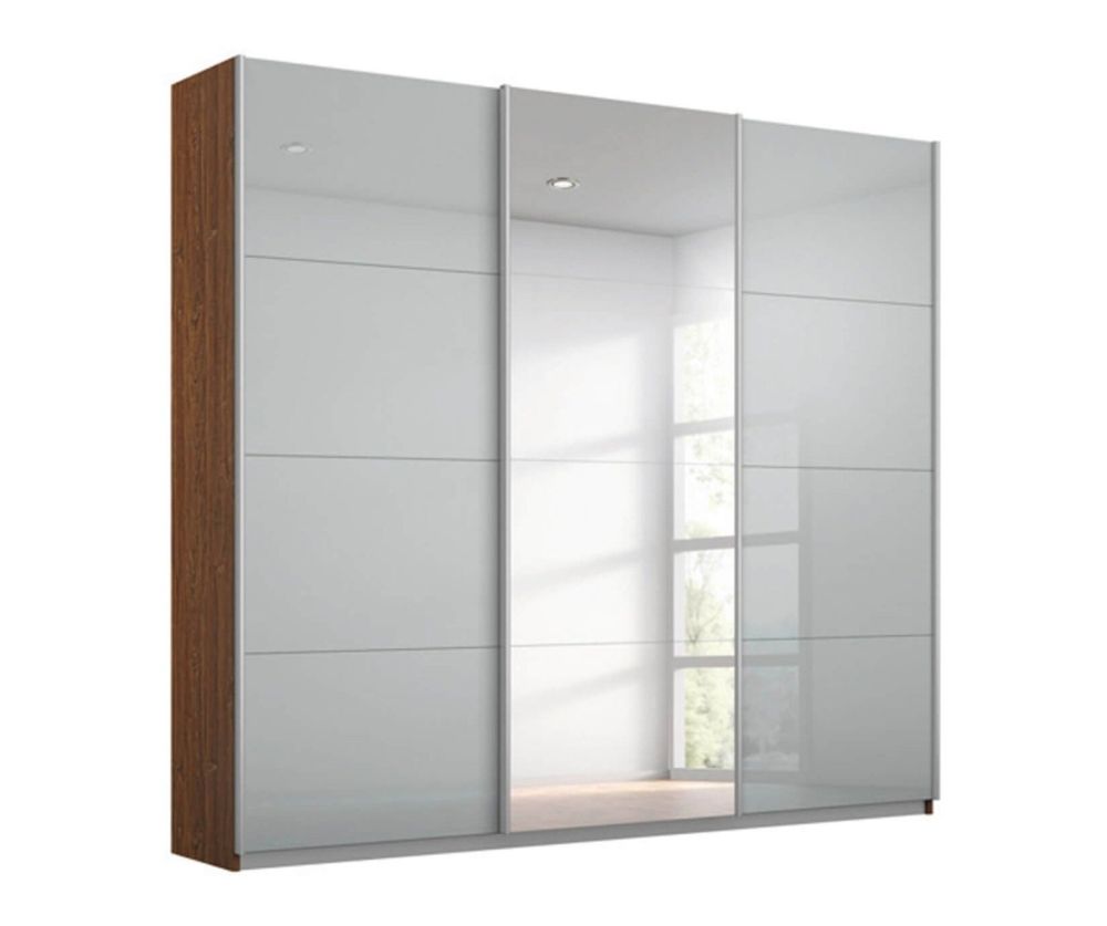Rauch Kulmbach Silk Grey Glass Front 3 Sliding 1 Glass Door Wardrobe with Aluminum Colour Handle Strips(W203cm)