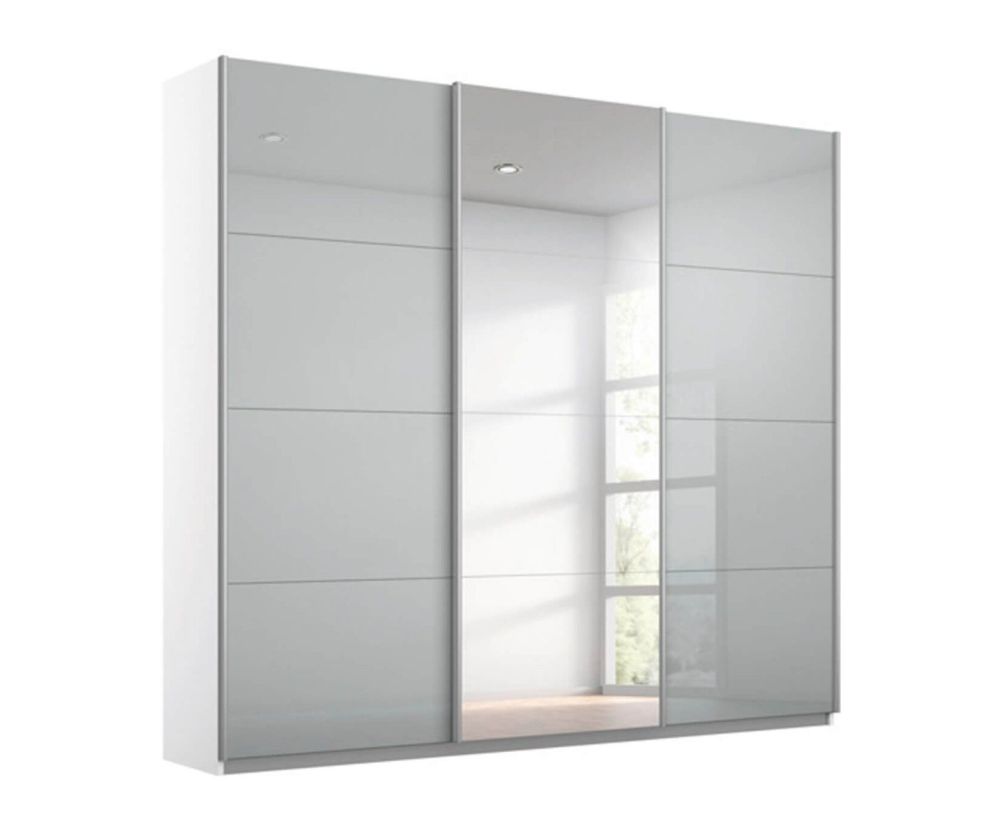 Rauch Kulmbach Silk Grey Glass Front 3 Sliding Glass Door 1 Mirror Wardrobe with Aluminum Colour Handle Strips(W203cm)