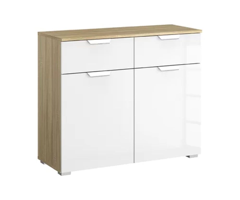 Rauch Aditio 2 Door 2 Drawer Chest with High Polish White Front - H 81cm