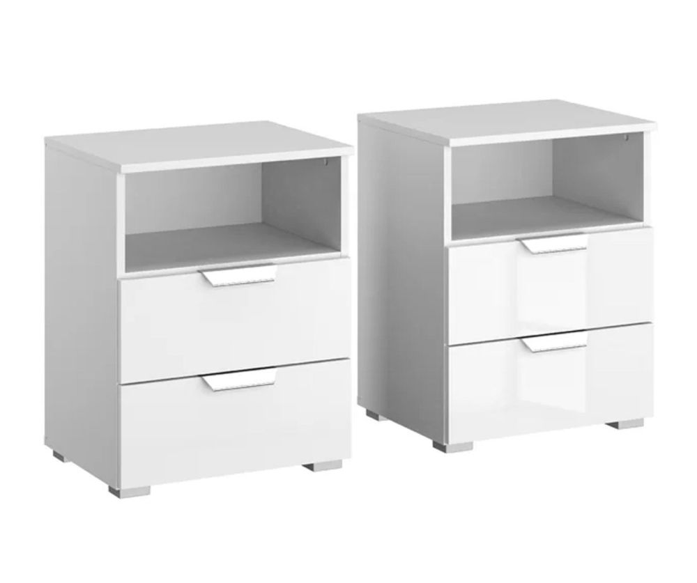 Rauch Aditio 2 Drawer Bedside Table with Shelf and Glass Silk Grey Front