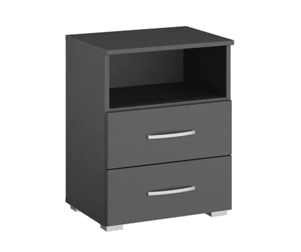 Rauch Aditio 2 Drawer Bedside Table with Shelf and Metallic Grey Front