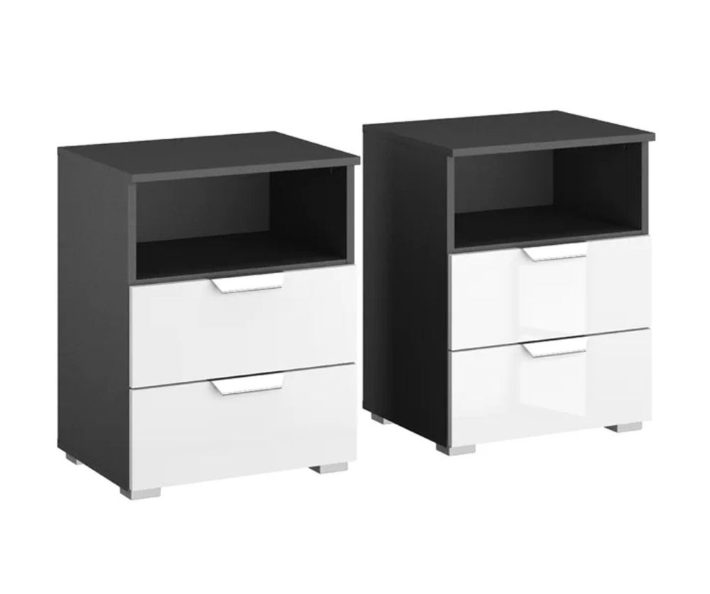 Rauch Aditio 2 Drawer Bedside Table with Shelf and Glass Basalt Front