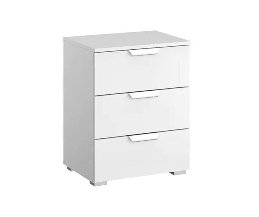 Rauch Aditio 3 Drawer Bedside Table and Glass Silk Grey Front