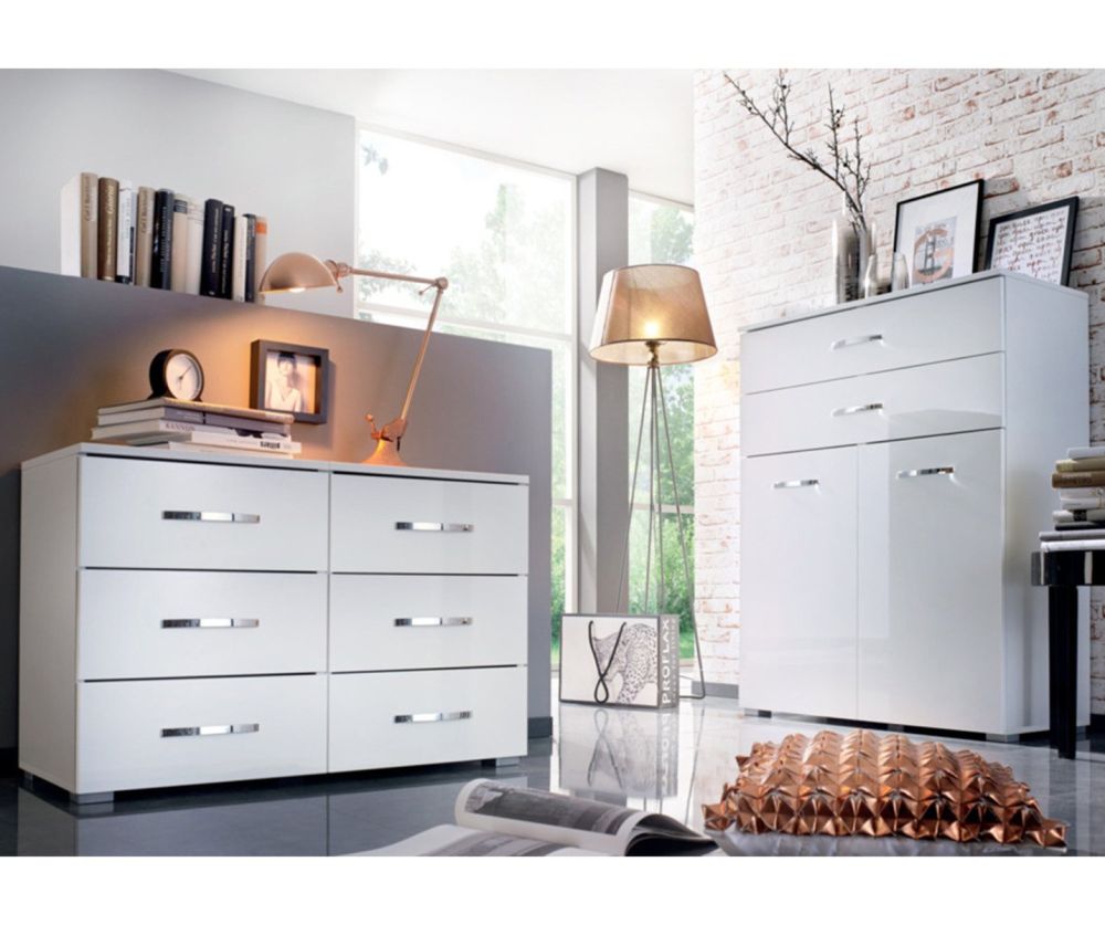 Rauch Modern Aditio Metallic Grey Carcase with Basalt Glass 2 Door 2 Drawer  Chest-H130cm