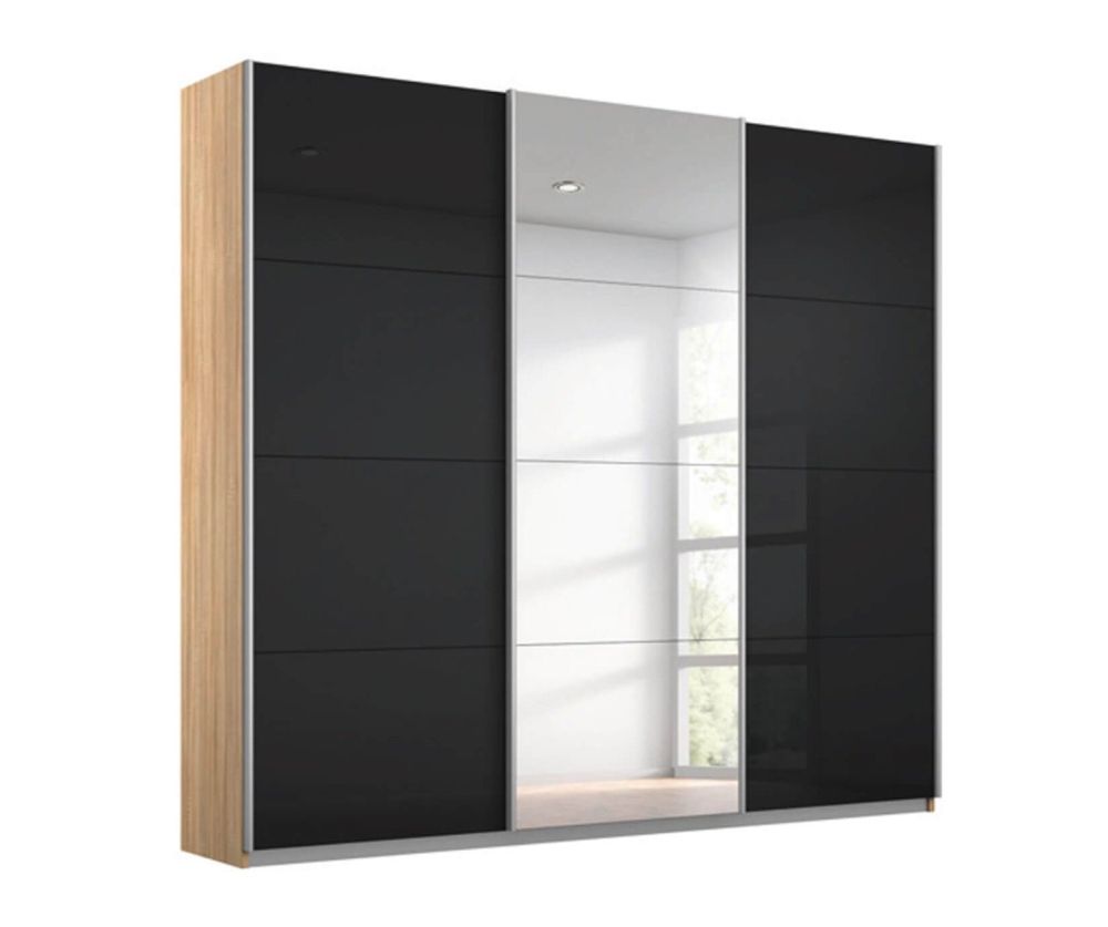 Rauch Kulmbach High Polish Effect Grey Front 3 Sliding Door Wardrobe with Aluminum Colour Handle Strips(W203cm)