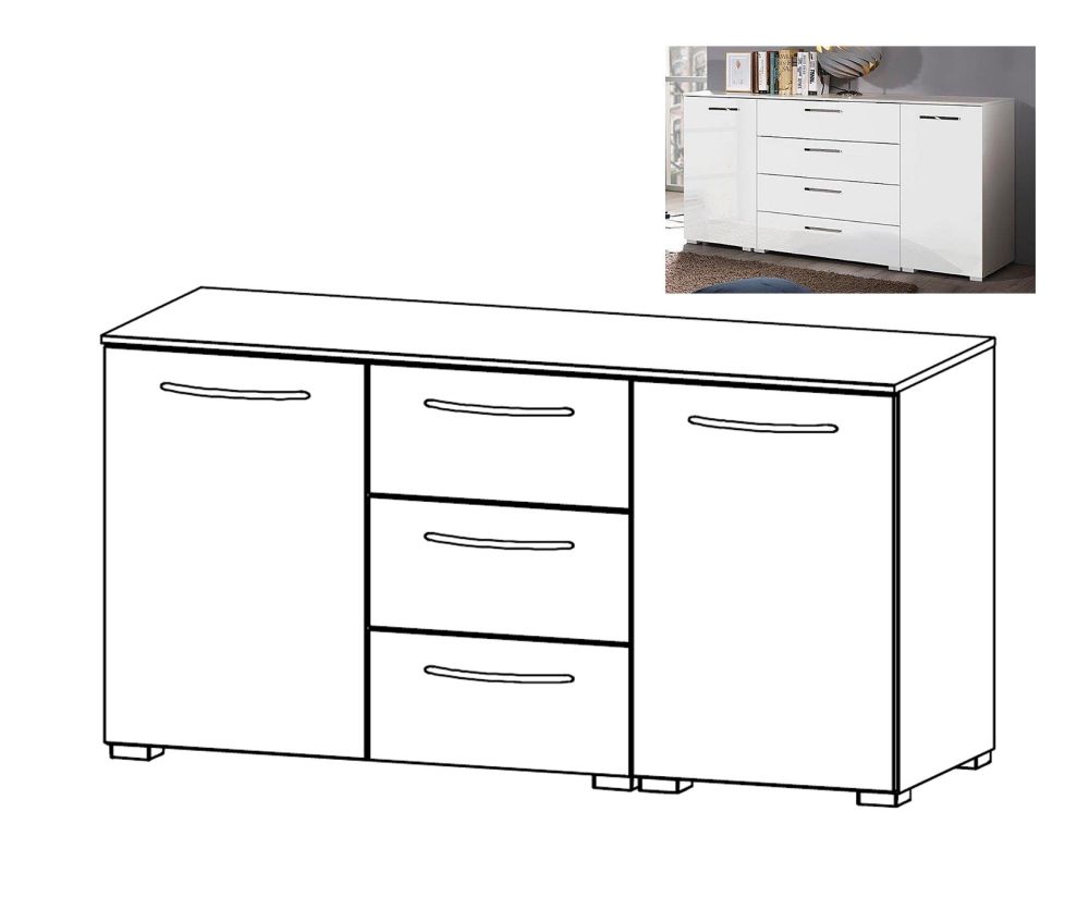 Rauch Aldono Silk Grey Carcase with White High Polish Front 2 Door 3 Drawer Chest