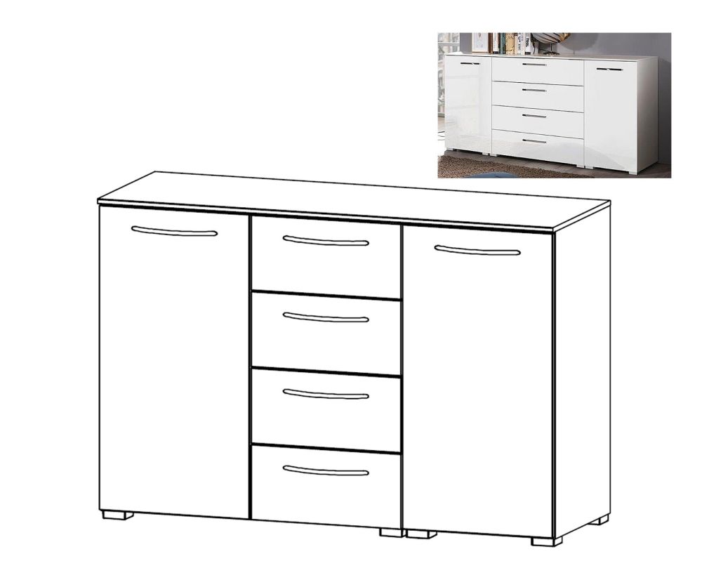 Rauch Aldono Sonoma Oak Carcase with White High Polish Front 2 Door 4 Drawer Chest