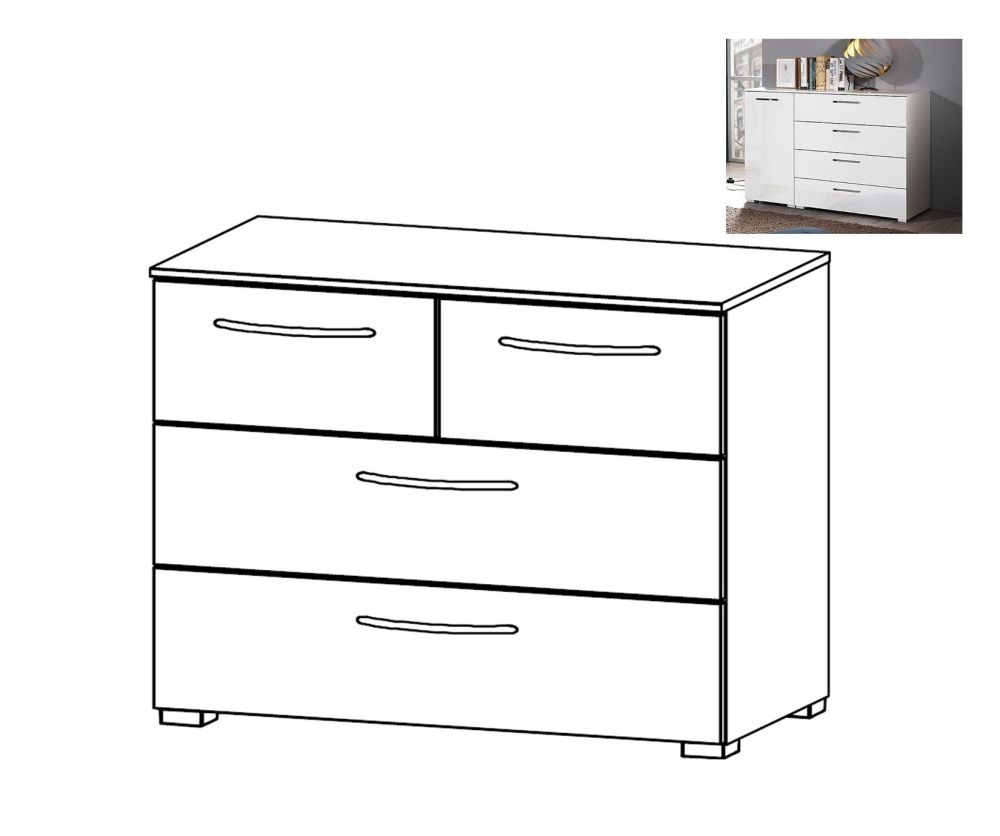 Rauch Aldono Sonoma Oak Carcase with White High Polish Front 4 Drawer Chest