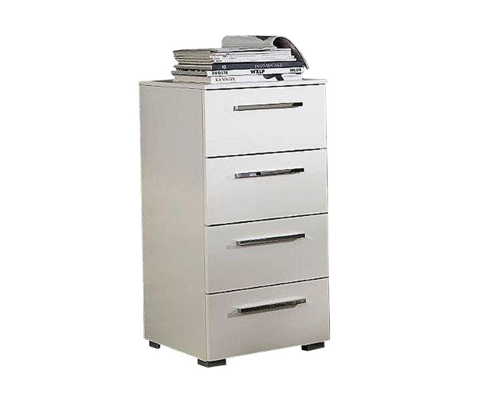 Rauch Aldono Alpine White Carcase with White High Polish Front 4 Drawer Chest- W 40cm
