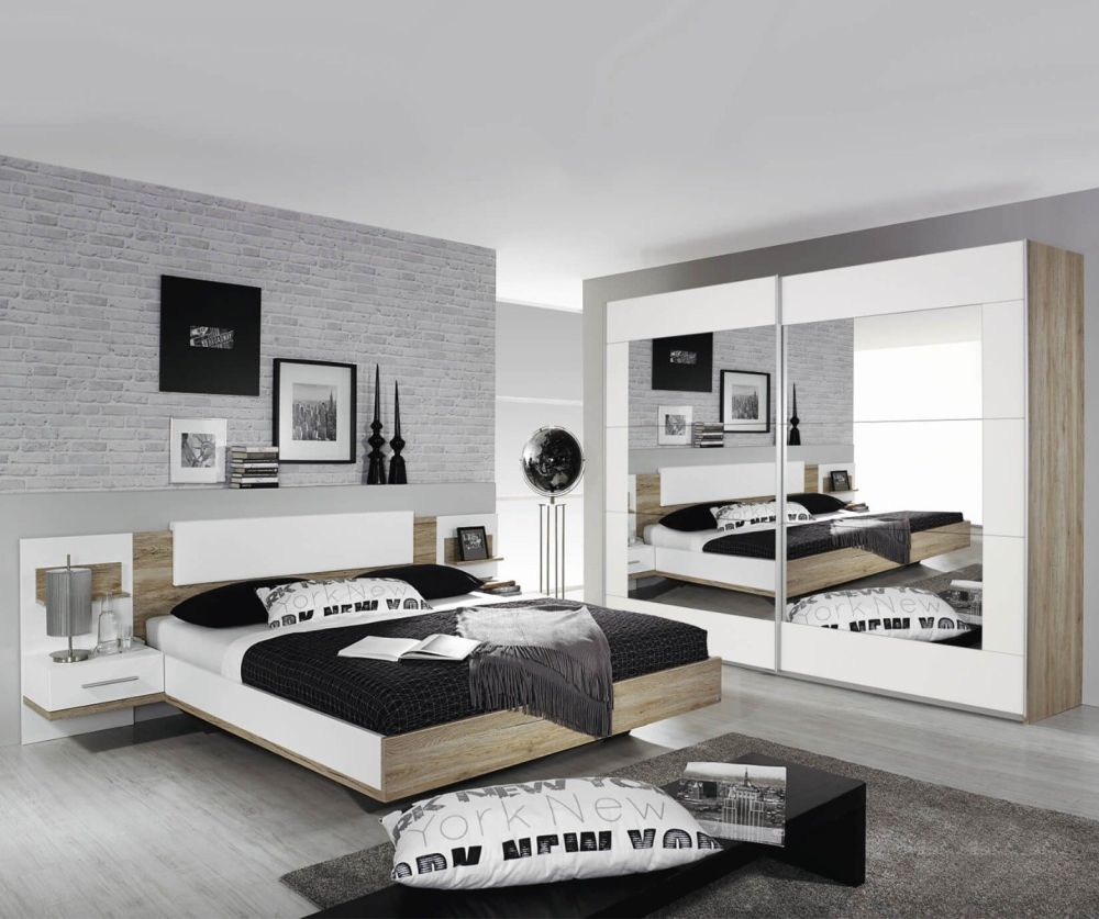 Rauch Alegro Silk Grey Carcase with Sonoma Oak Front 2 Sliding Mirror Door Wardrobe (W181cm)