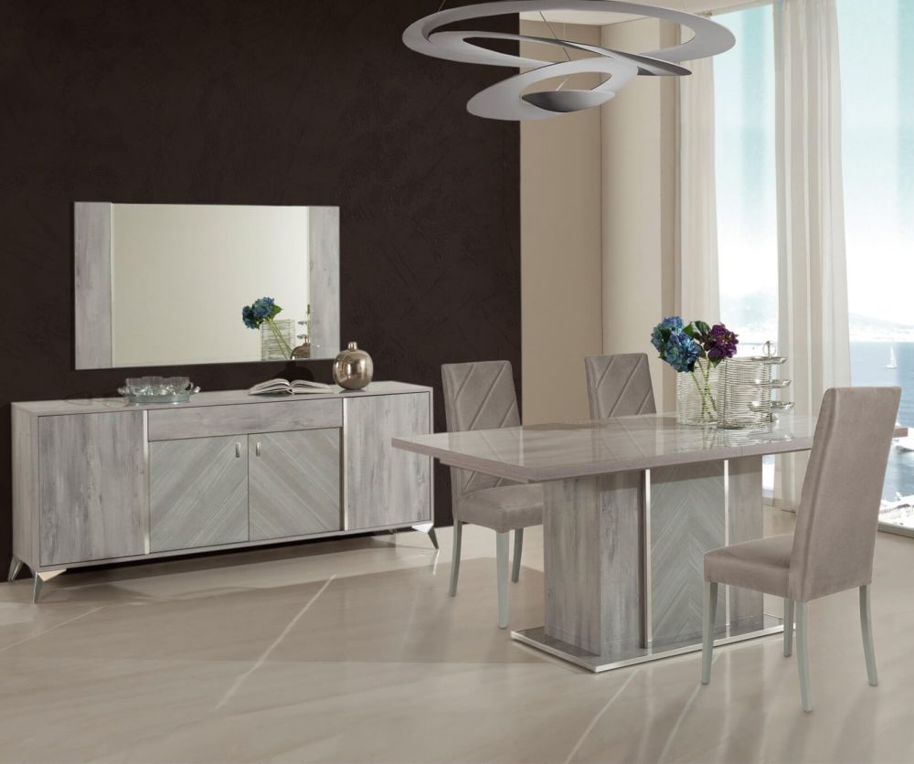 H2O Design Alexa Light Grey Italian Extending Dining Set with 6 Upholstered Chairs