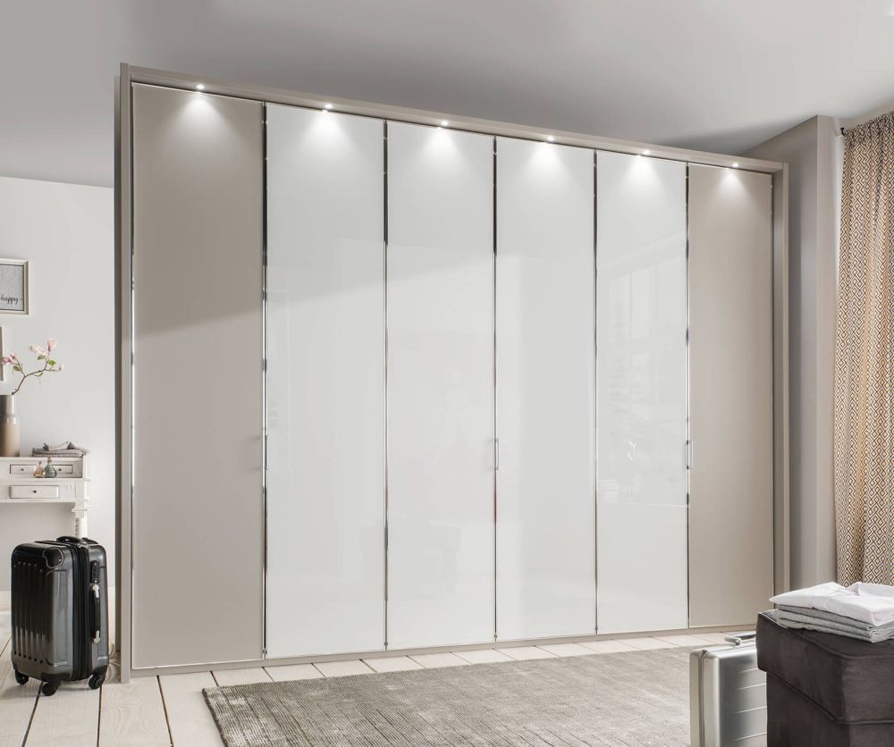 Wiemann All-In Pebble Grey 3 Door Wardrobe with 1 White Glass Door