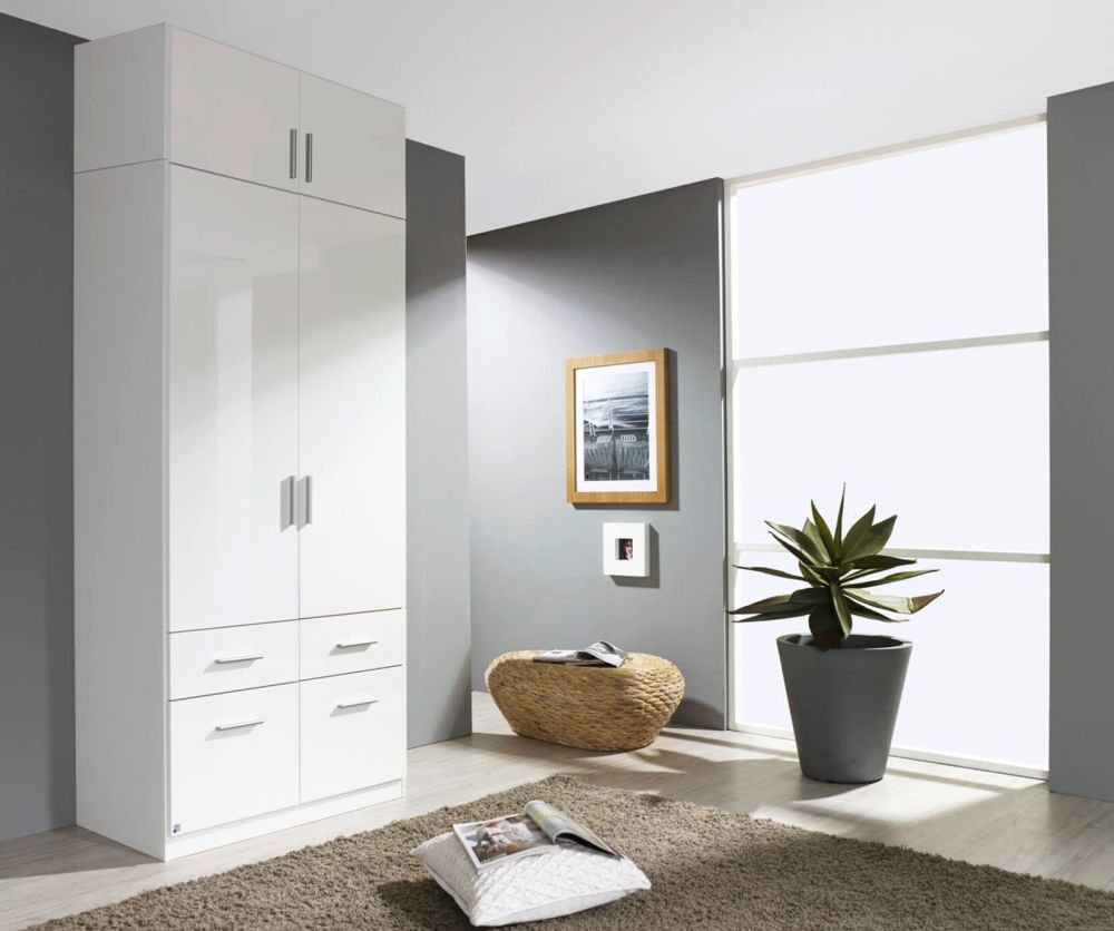 Rauch Celle Alpine White with High Polish White 2 Door 4 Drawer Combi Wardrobe (W91cm)