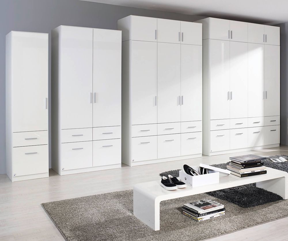 Rauch Celle Alpine White with High Polish White 1 Right Hand Door 2 Drawer Combi Wardrobe (W47cm)