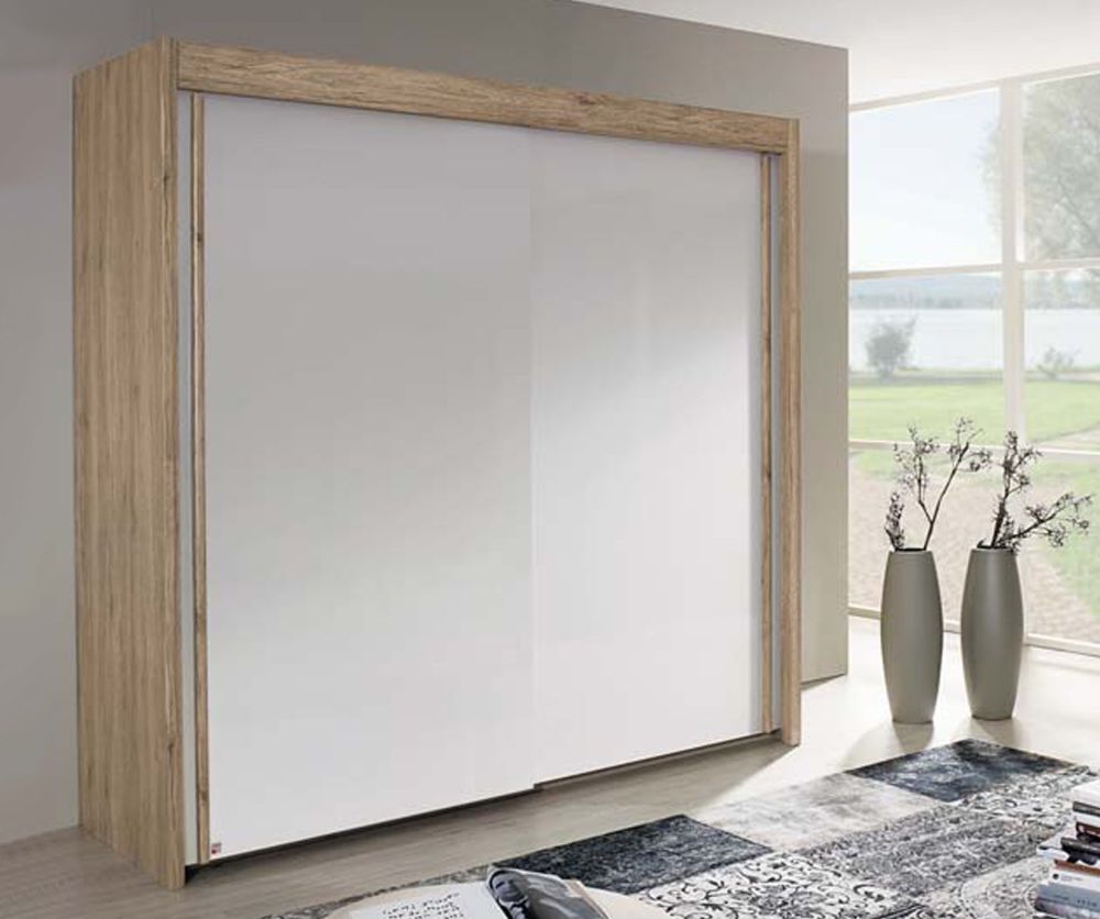 Rauch Amalfi Sonoma Oak Colour Carcase with Alpine White Front 2 Sliding Door Wardrobe(H-235cm)