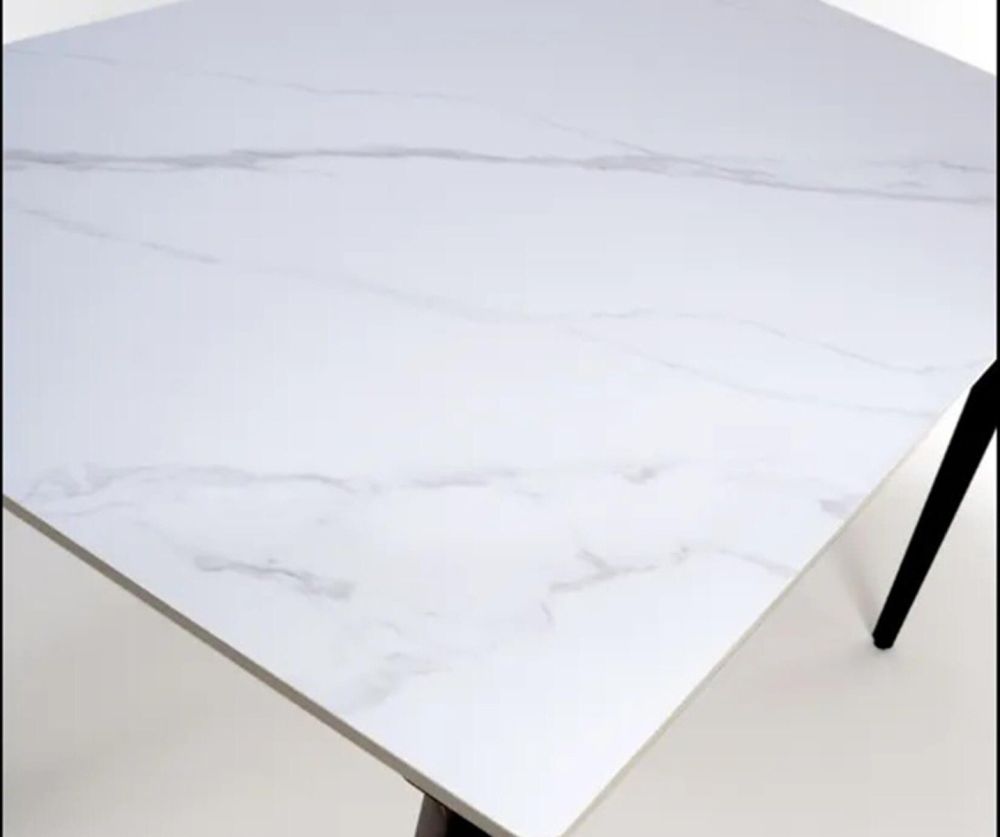 Furniture Link Amalfi White Marble 180cm Dining Table with 6 Ace Black Swivel Dining Chair