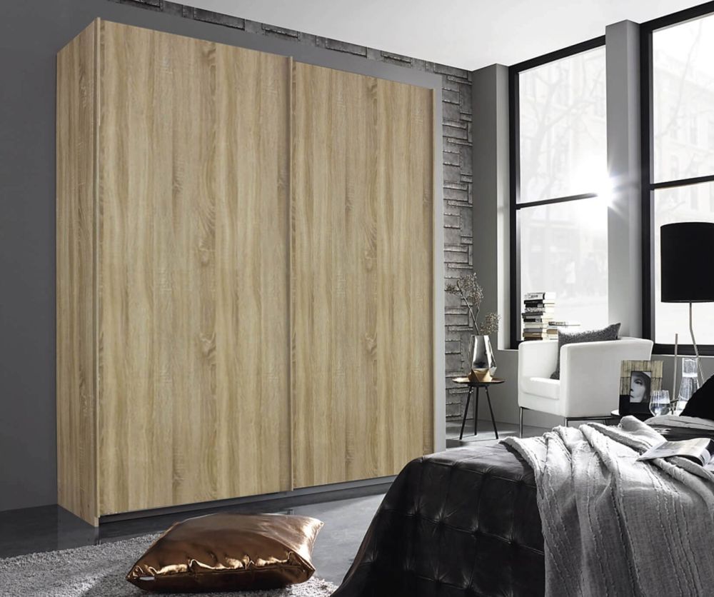Rauch Essensa Sonoma Oak 2 Door Sliding Wardrobe with Carcass Coloured Handle (W181cm)