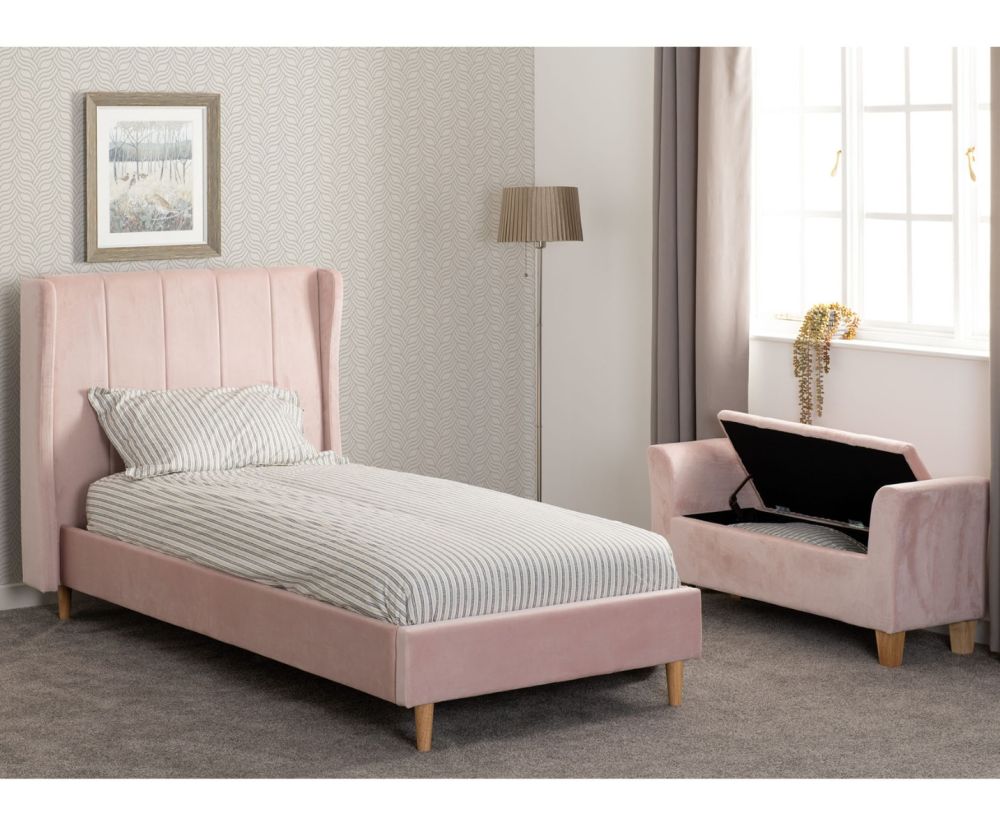 Seconique Furniture Amelia Pink Velvet Fabric Bed  