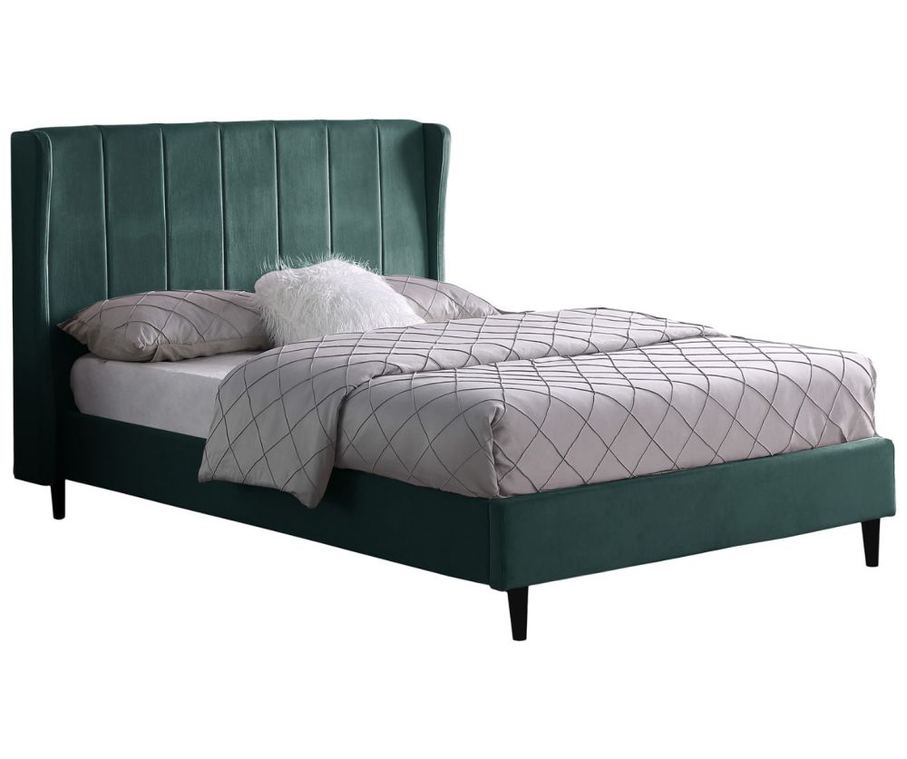 Seconique Furniture Amelia Green Velvet Fabric Bed  