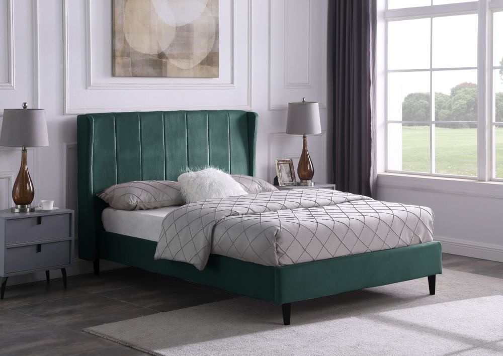 Seconique Furniture Amelia Green Velvet Fabric Bed  