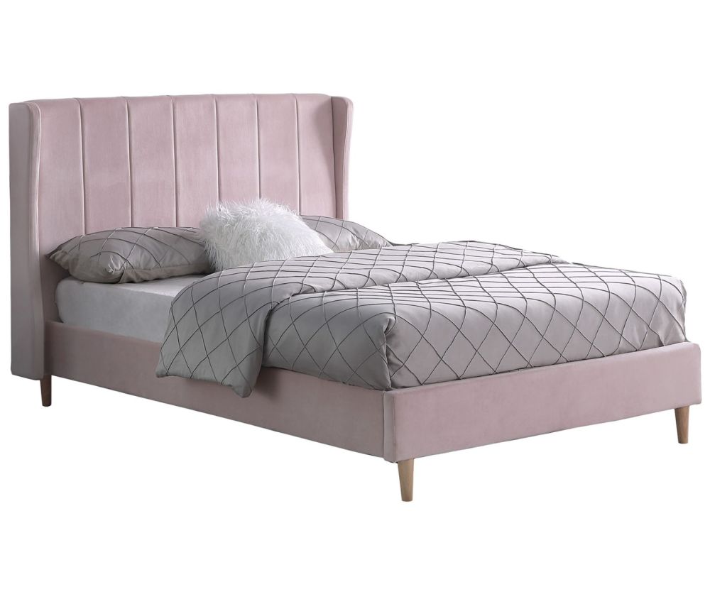 Seconique Furniture Amelia Pink Velvet Fabric Bed  