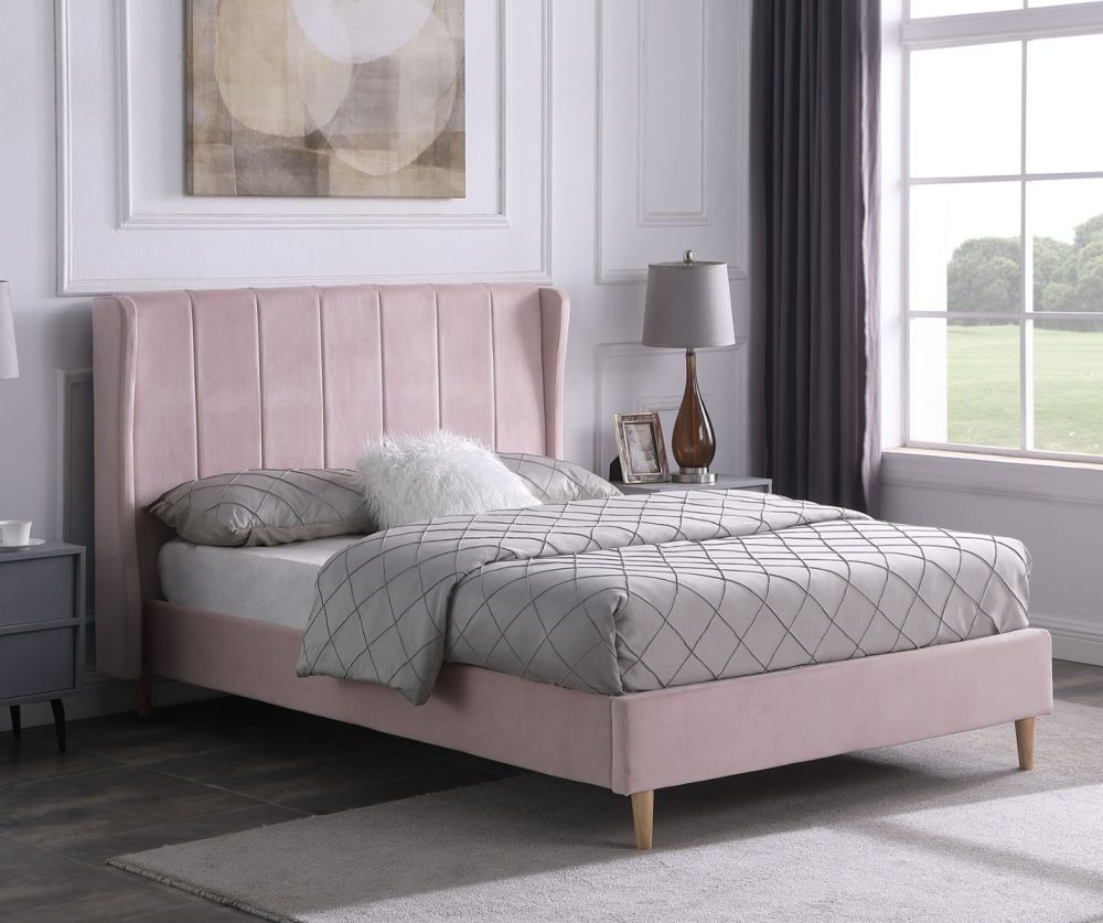 Seconique Furniture Amelia Pink Velvet Fabric Bed  