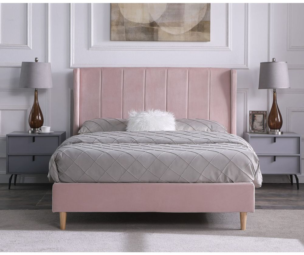 Seconique Furniture Amelia Pink Velvet Fabric Bed  