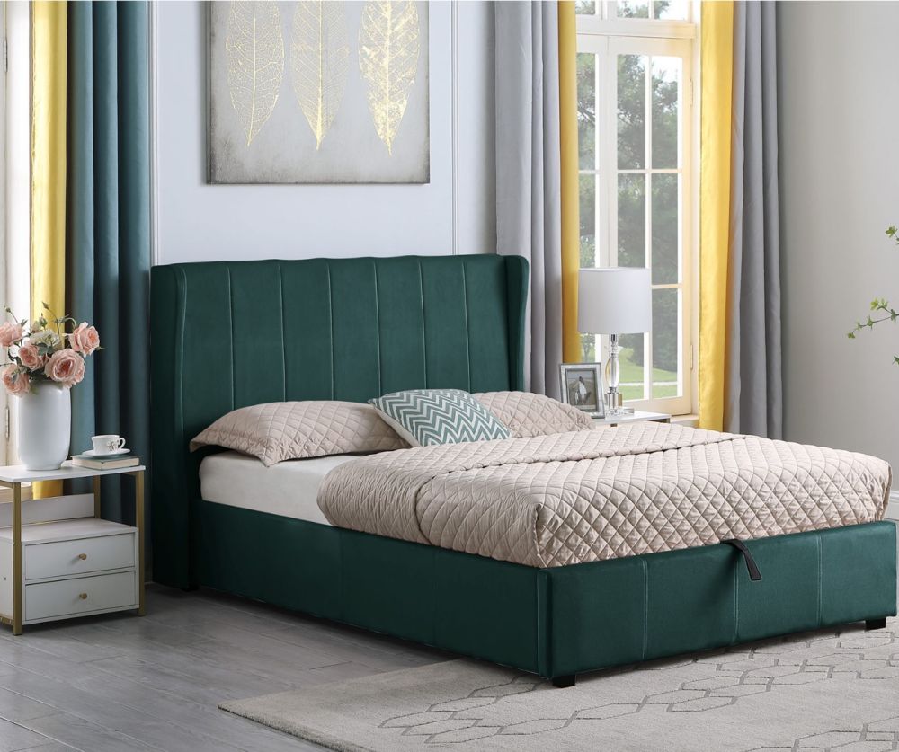Seconique Furniture Amelia Plus Green Velvet Fabric Storage Bed