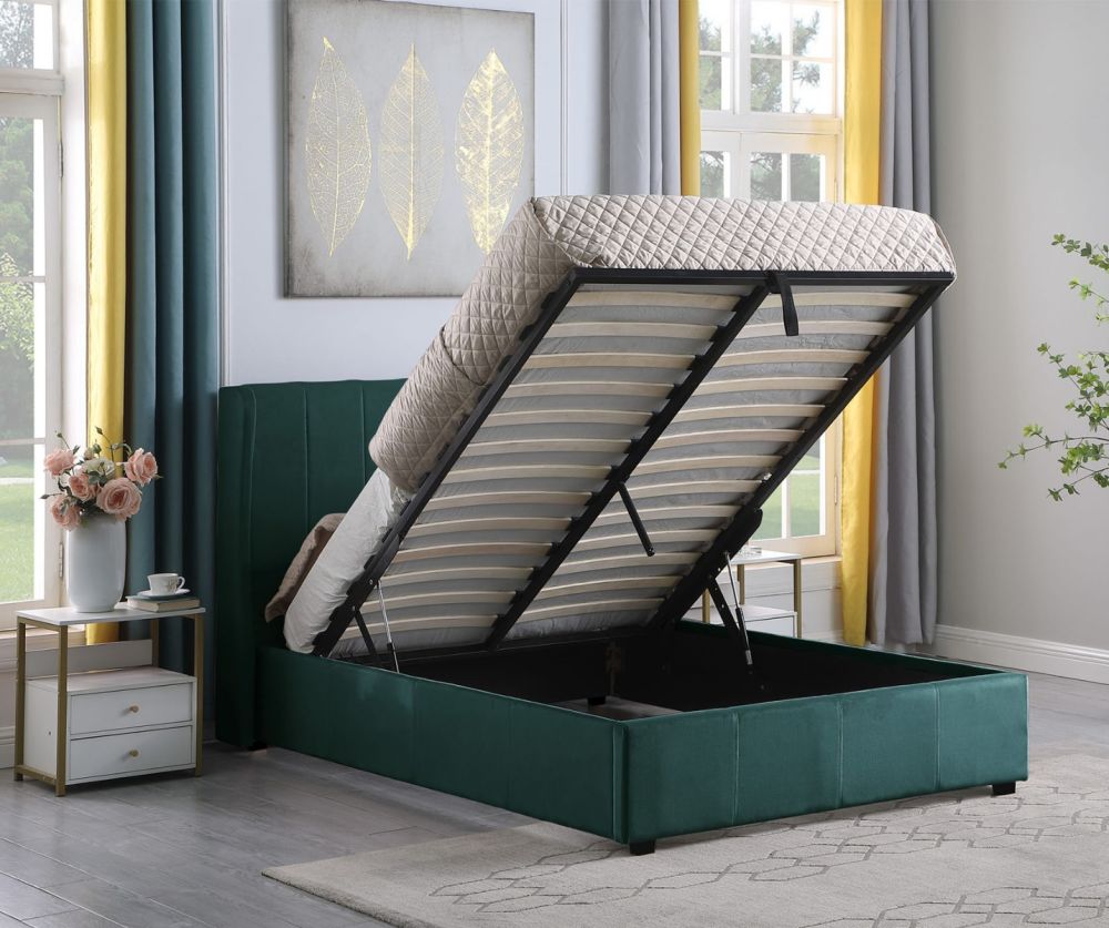 Seconique Furniture Amelia Plus Green Velvet Fabric Storage Bed
