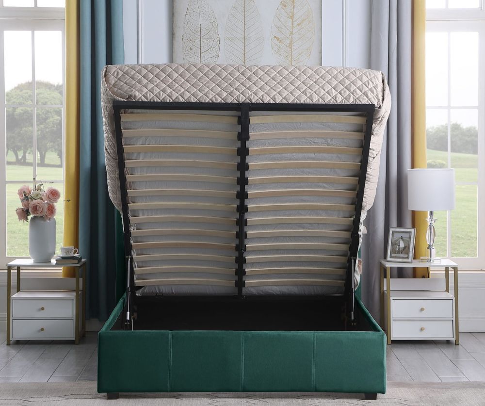 Seconique Furniture Amelia Plus Green Velvet Fabric Storage Bed
