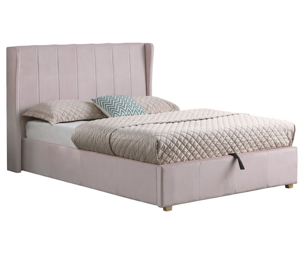 Seconique Furniture Amelia Plus Pink Velvet Fabric Storage Bed