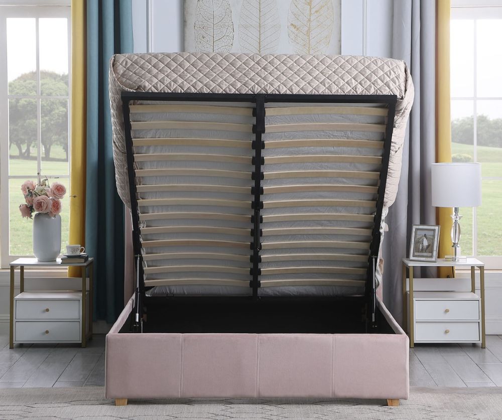 Seconique Furniture Amelia Plus Pink Velvet Fabric Storage Bed