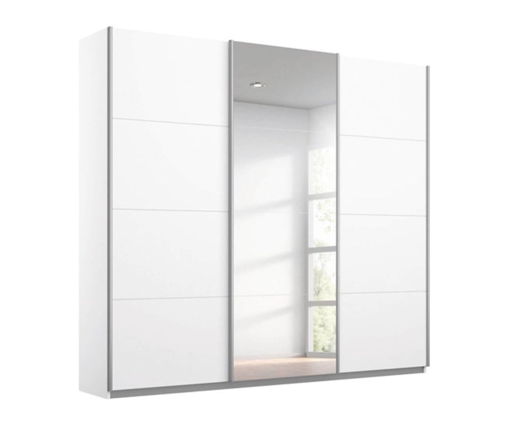 Rauch Kulmbach White Glass Front 3 Sliding Glass Door 1 Mirror Wardrobe with Chrome Colour Handle Strips(W203cm)