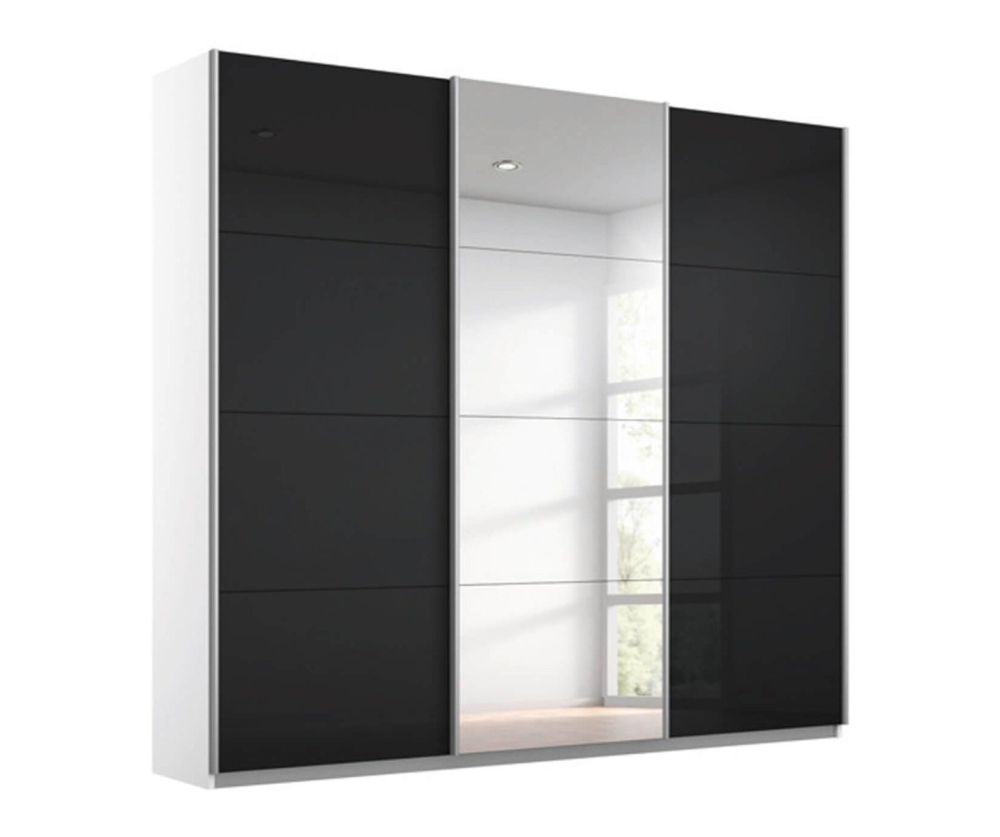 Rauch Kulmbach High Polish Effect Grey Front 3 Sliding Door Wardrobe with Aluminum Colour Handle Strips(W203cm)
