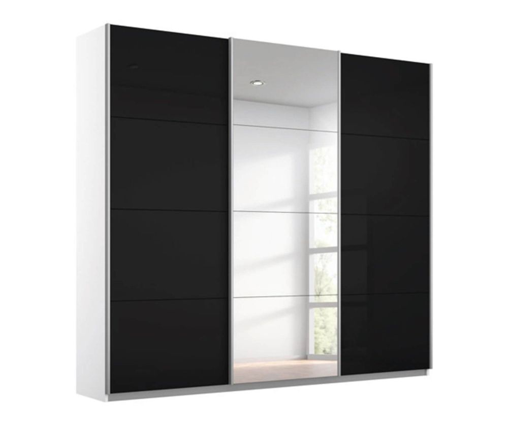Rauch Kulmbach High Polish White Front 3 Sliding Door 1 Mirror Wardrobe with Chrome Colour Handle Strips(W271cm)