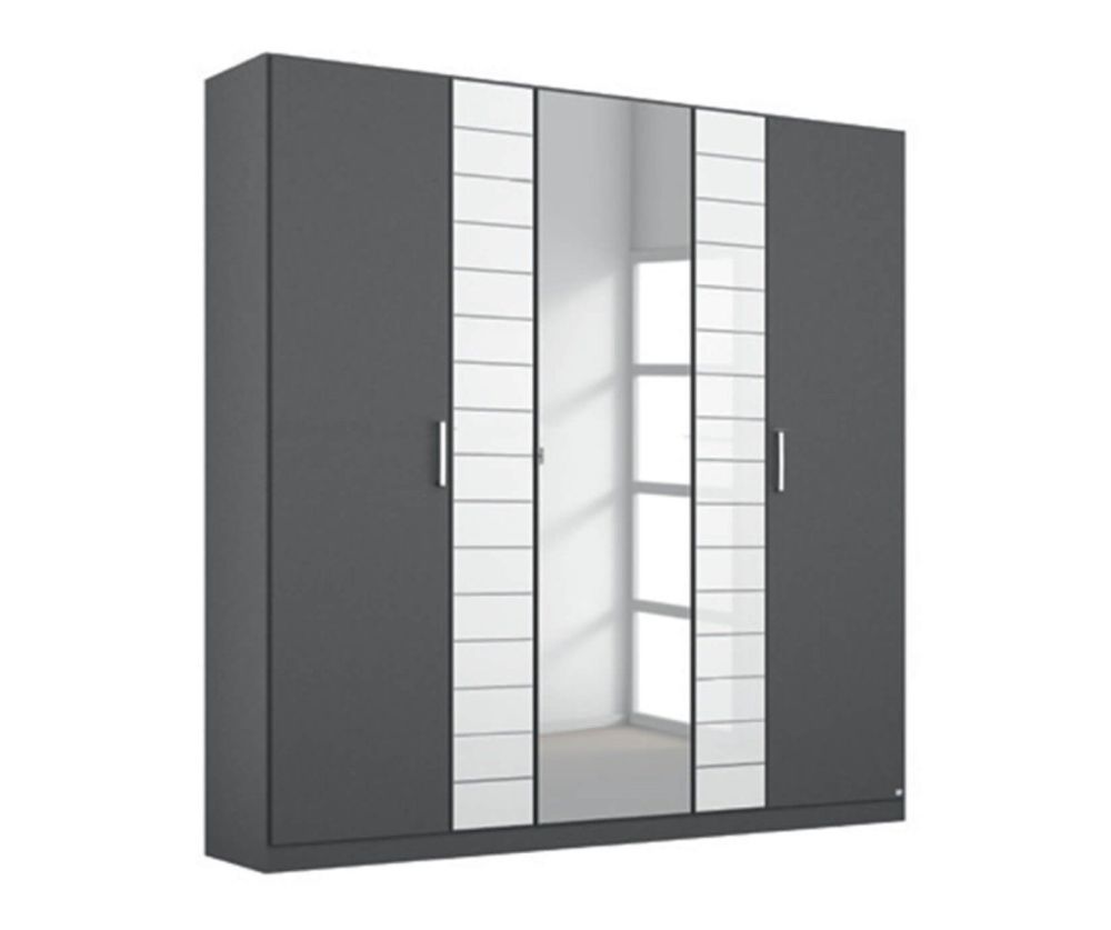 Rauch Terano Metallic Grey with White Glass Overlay 6 Door 2 Drawer and 2 Mirror Wardrobe (W271cm)