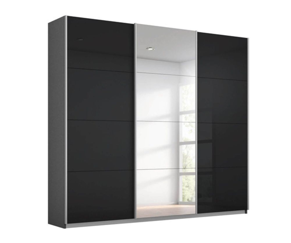Rauch Kulmbach 3 Sliding Door 1 Mirror Wardrobe with Chrome Colour Handle Strips(W271cm)