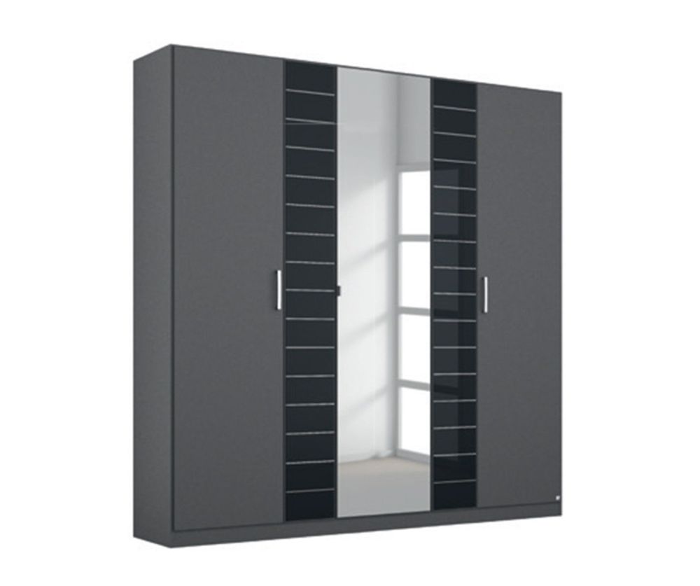 Rauch Terano Metallic Grey with Basalt Glass Overlay 6 Door 2 Drawer and 2 Mirror Wardrobe (W271cm)