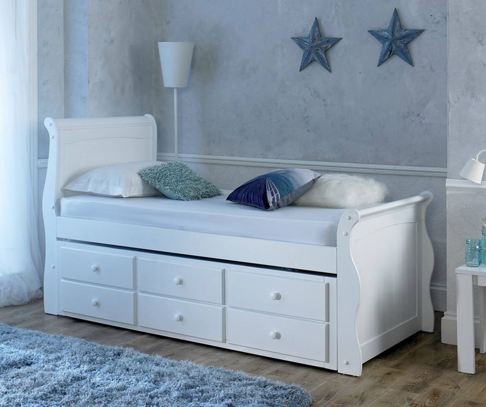 Artisan Captain Wooden White Guest Bed Frame with Drawers
