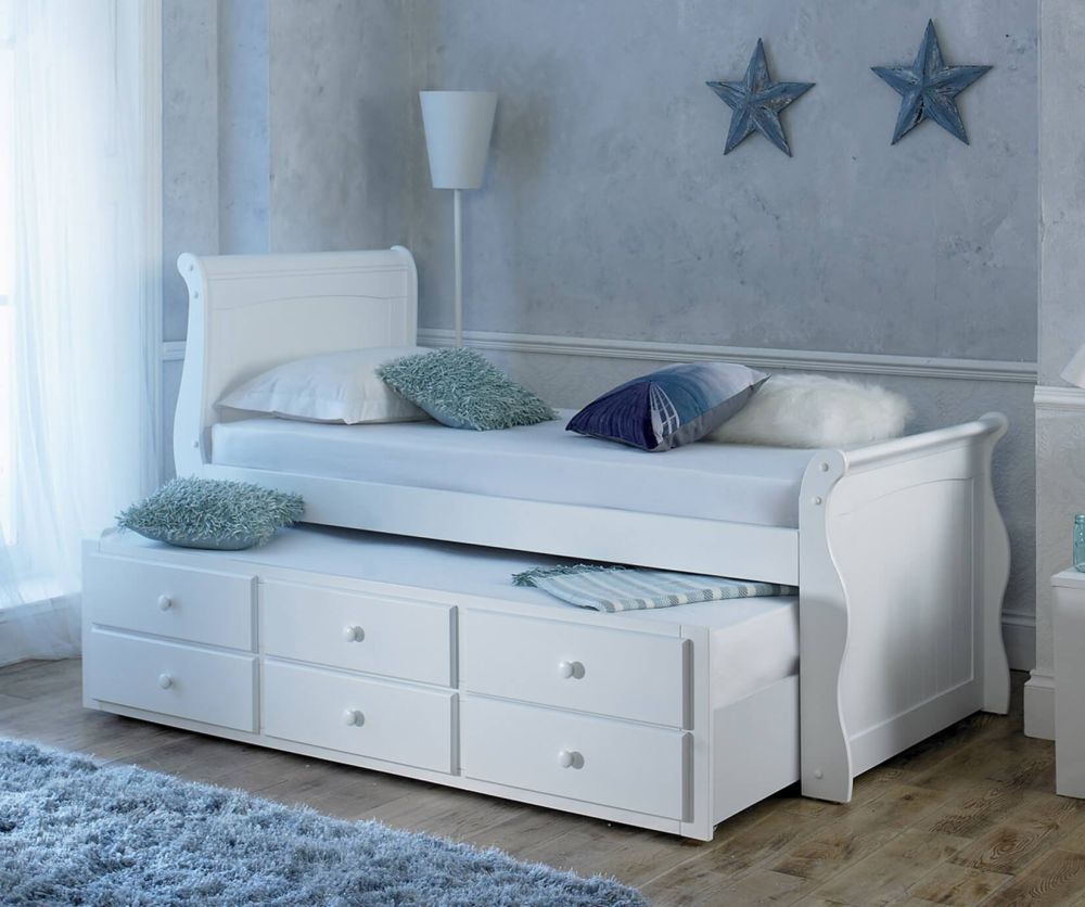 Artisan Captain Wooden White Guest Bed Frame with Drawers