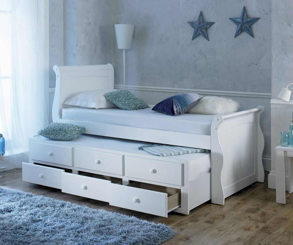 Artisan Captain Wooden White Guest Bed Frame with Drawers