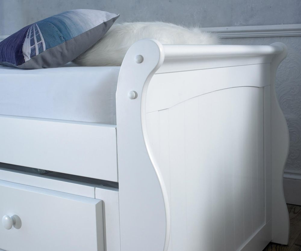 Artisan Captain Wooden White Guest Bed Frame with Drawers