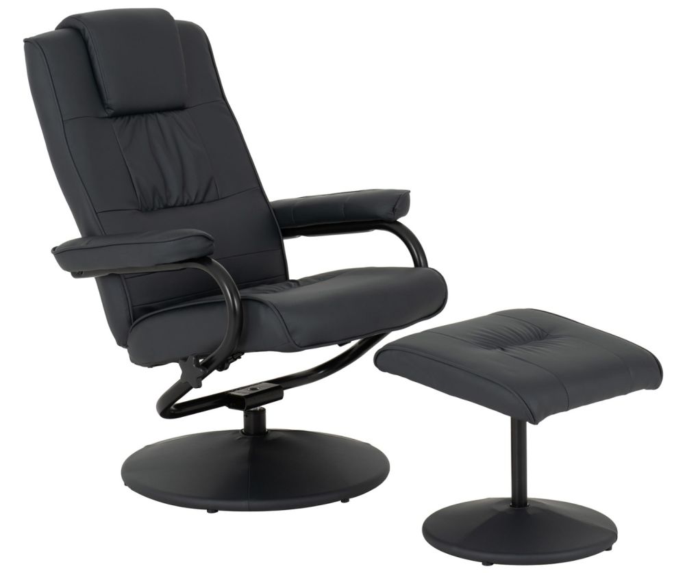 Seconique Furniture Ascot Dark Blue Faux Leather Recliner Chair And Footstool